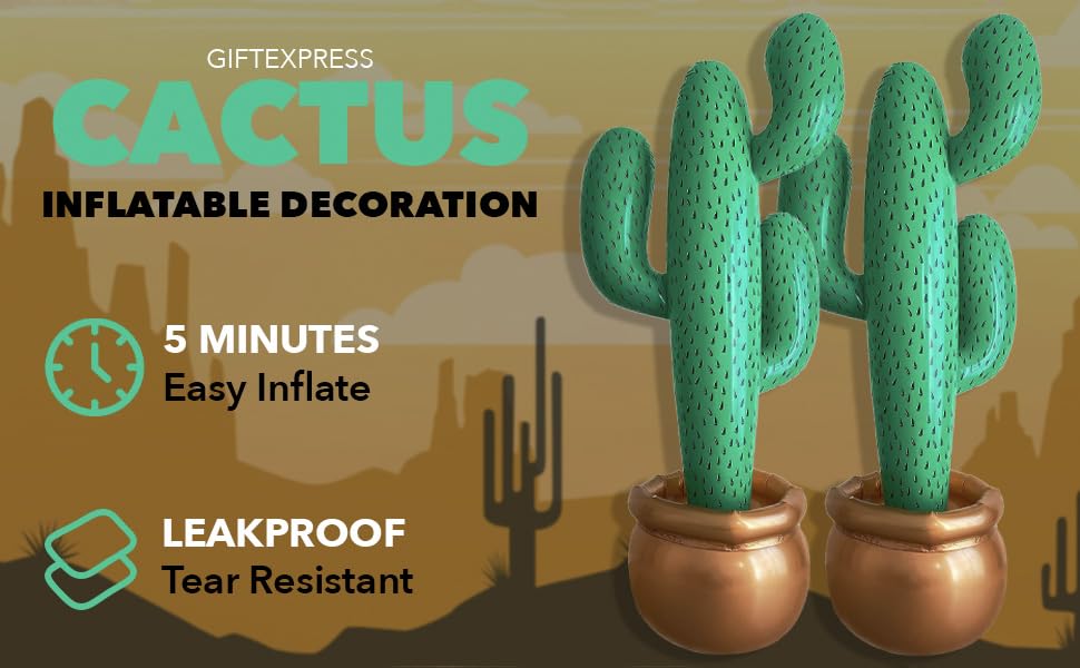 GiftExpress 2 Pack Inflatable 36" Cactus Prop Décor for Mexicano Fiesta Theme Party Decorations, Cinco De Mayo Prop, Hawaiian Pool Party, Desert