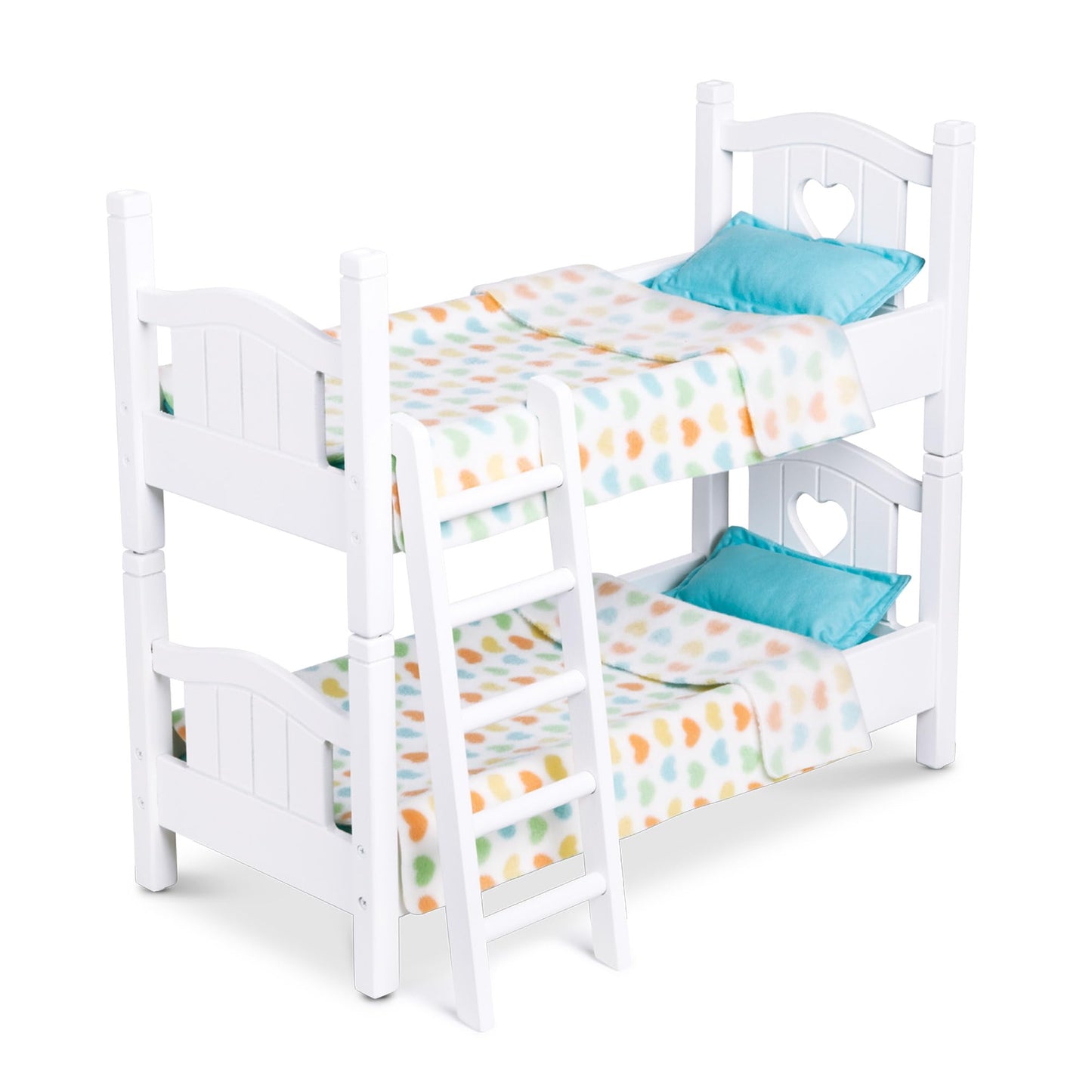 Melissa & Doug Mine to Love Wooden Play Bunk Bed for Dolls up to 18 inches-Stuffed Animals - White (2 Beds, 17.4”H x 9.1”W x 20.7”L Assembled and