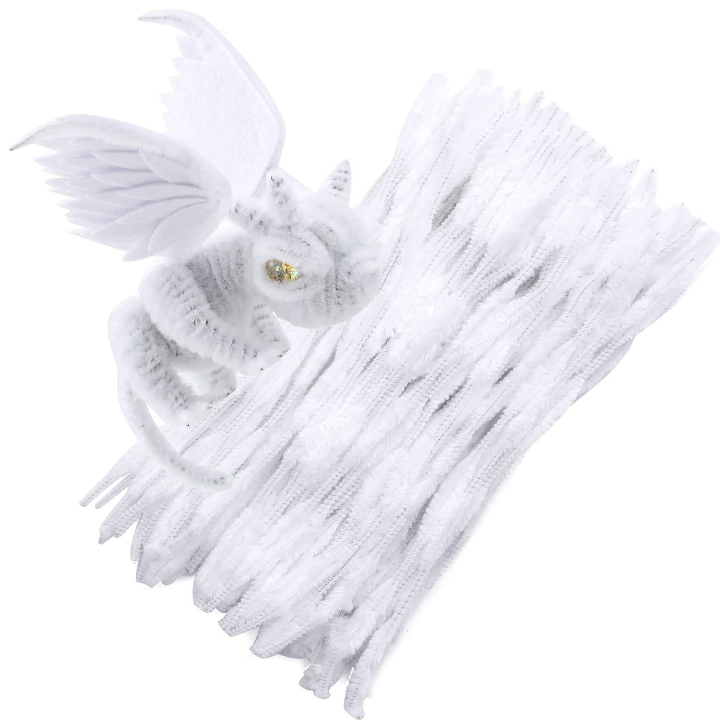 100 PCS Pipe Cleaners Chenille Stem, Bump Chenille Stems Pipe Cleaner, White Pipe Cleaners Crafts Supplies for DIY Arts Crafts Decorations (White)