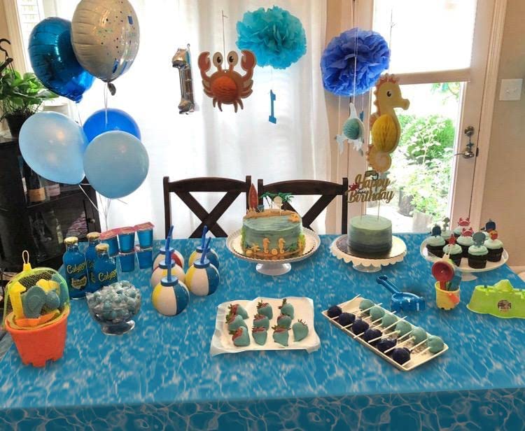 Winter Ocean Waves Plastic Tablecloth 86x52in Party Table Cover Blue for Beach Pool Birthday Party Decoration Shower Supplies (2)