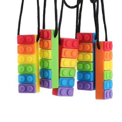 Sensory Chew Necklace, SLGOL Rinbow Color Silicone Chew Pendant Training and Development Fidget Toy Chewing Necklace for Chewing Kids, Autism ADHD