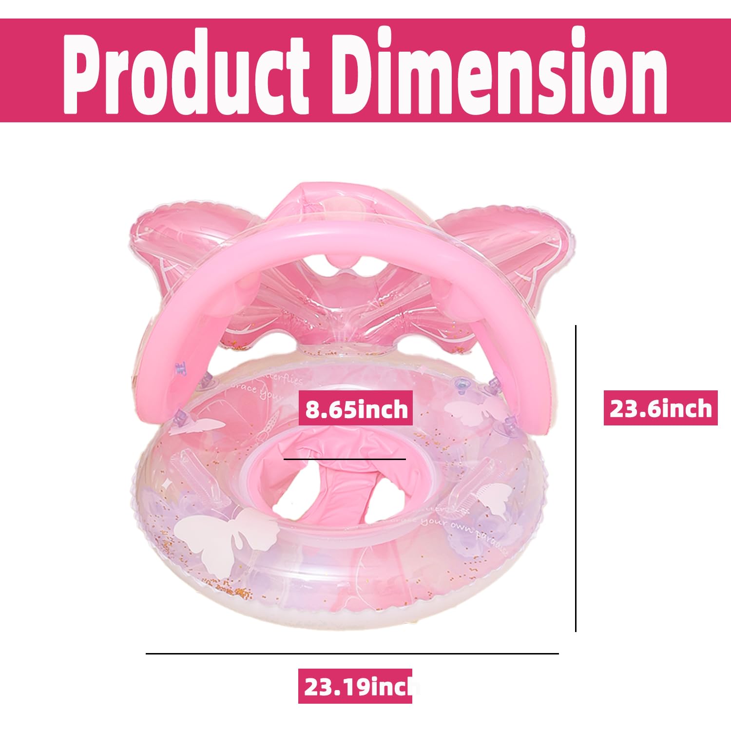 Pool Floats Kids, Inflatable Baby Toddler Swim Ring with Gold Glitter Butterfly Back Support, Ages 6+ Months Under 50 lb, Cute Summer Pool Floaties