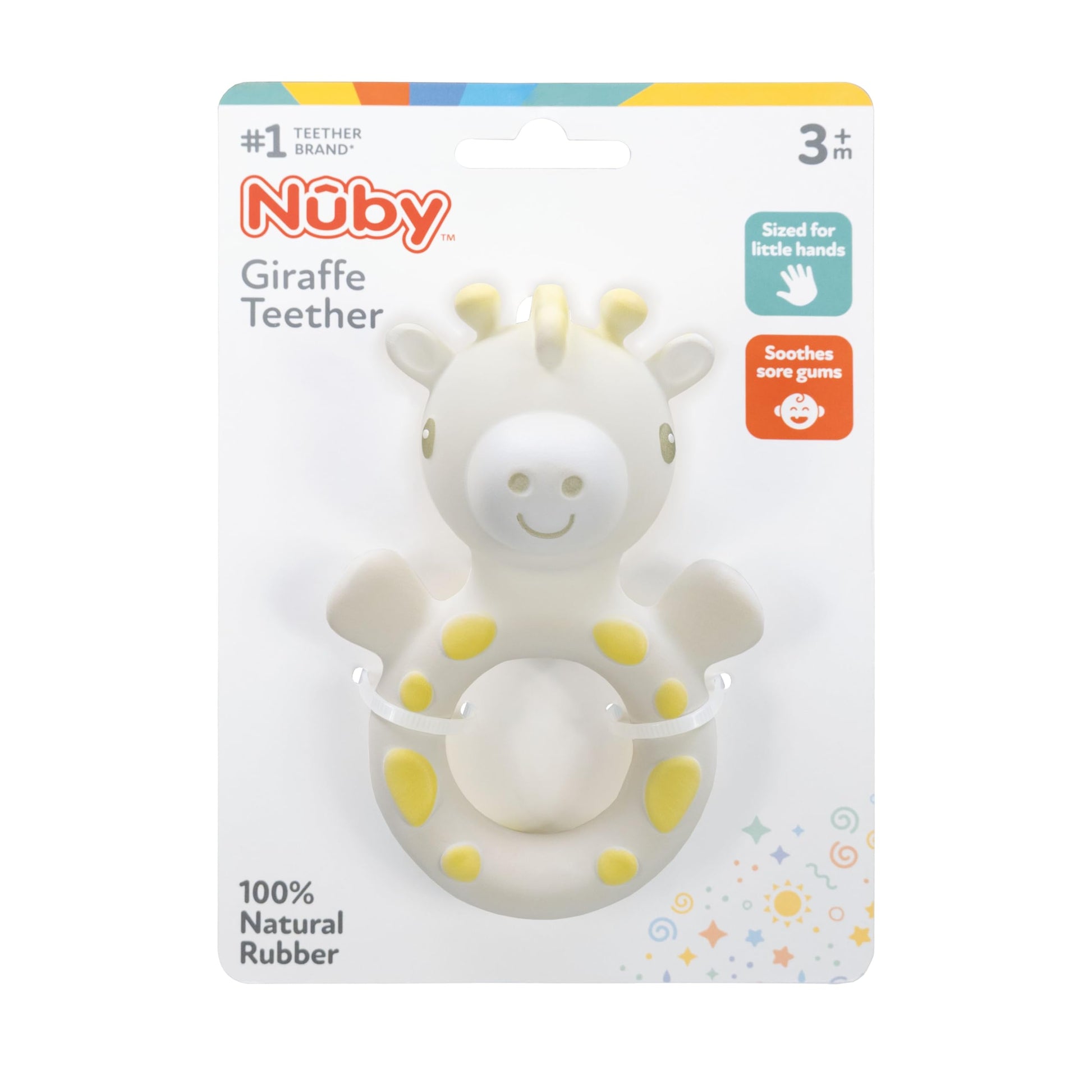 Nuby Giraffe Teether for Infants - 100% Natural Rubber Baby Teething Toy - Easy-Grip and Multi-Textured Surfaces - 3+ Months