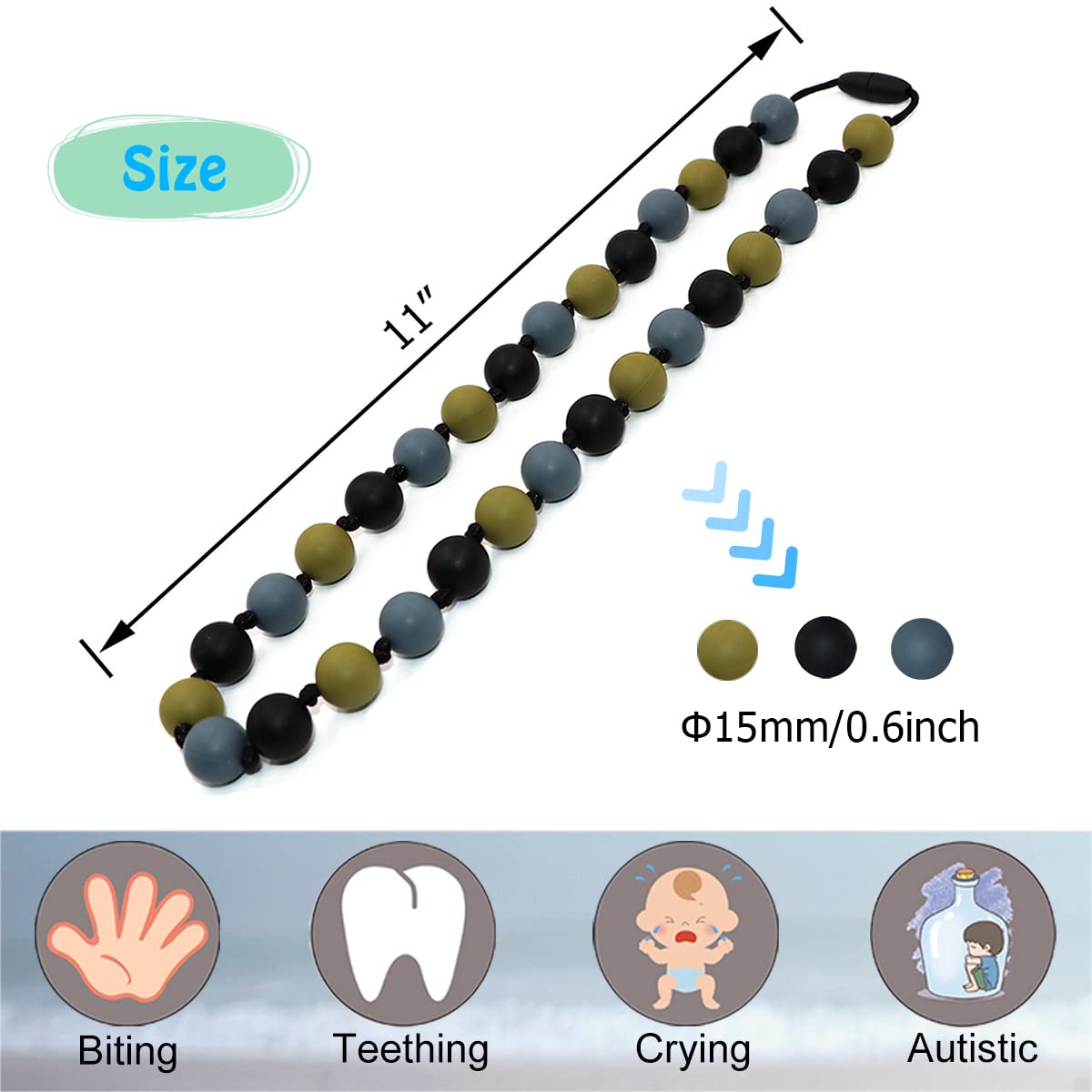 Choneer Silicone Chew Necklaces for Autistic Children, 2PCS Sensory Chew Aid, Multicolor