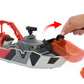 Matchbox Toy Car Playset, Jurassic World 12.5” Dino Boat with 13” Mosasaurus Dinosaur, 1:64 Die-Cast Jeep, Harpoon Missiles & Detachable Rescue Boat