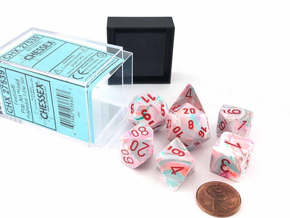 DND Dice Set - Chessex D&D Dice-16mm Festive: Pop Art & Red Limited Edition Plastic Polyhedral Dice Set-Dungeons and Dragons Dice Includes 7 Dice - D4
