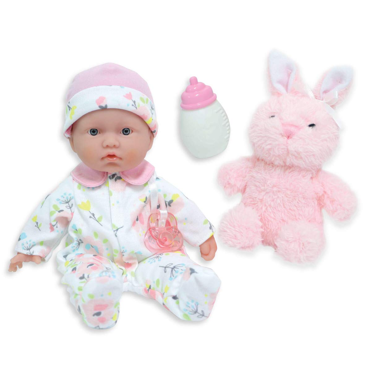 JC Toys - La Baby Travel Case Gift Set| Caucasian 11-inch Small Soft Body Baby Doll | Washable | Cute Outfit, Bottle, Pacifier & Plush Bunny |