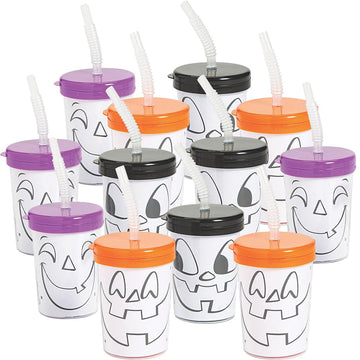 Fun Express 12 Pieces Color Your Own Jack-O'-Lantern Cups