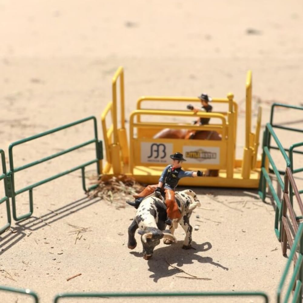 Little Buster Toys Bull Rider - Cowboy on Black and White Bucking Bull 1:16 Scale Rodeo Figurine Collectible Western Farm Display Model for Seasonal