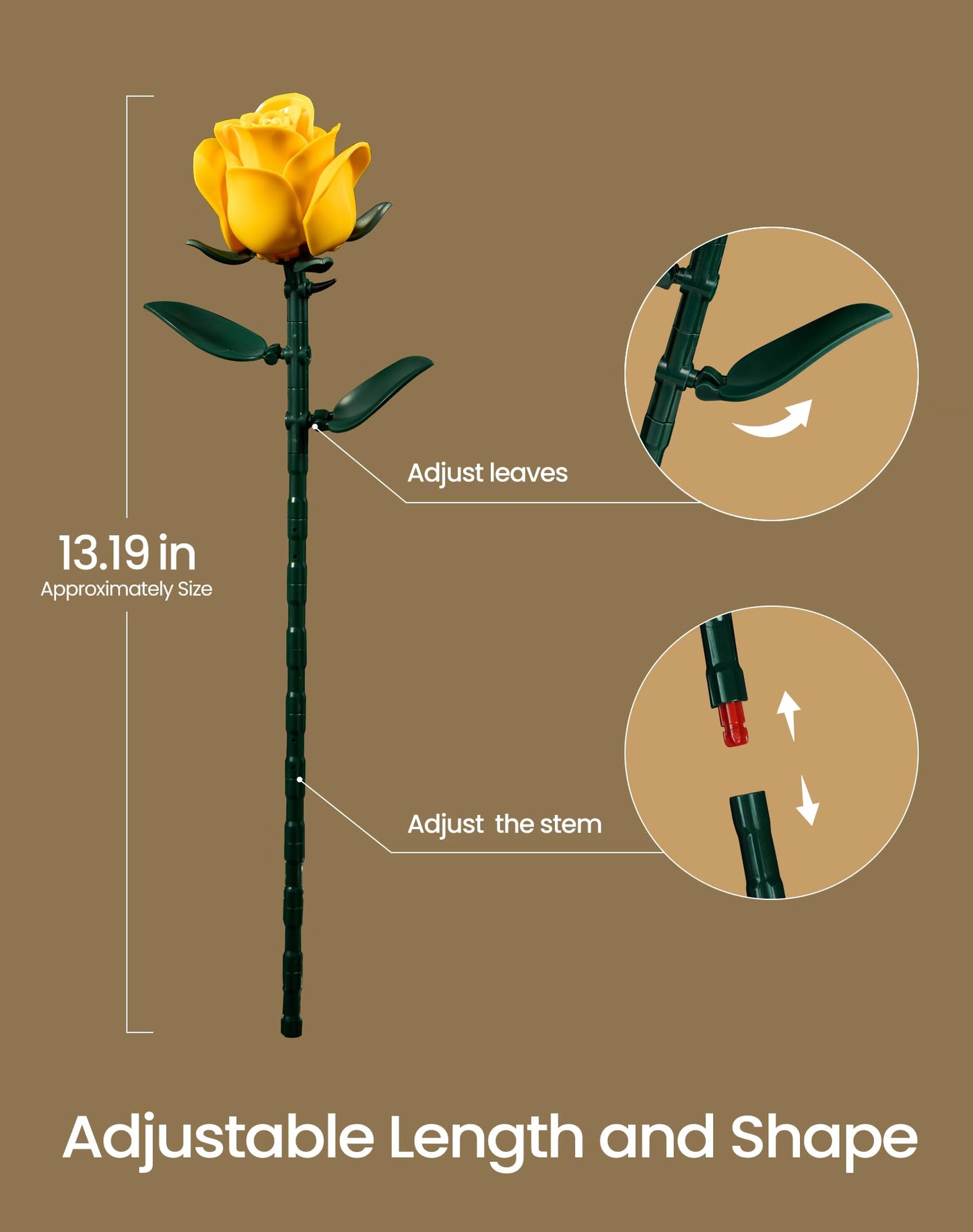 iATOM Yellow Rose Bouquet Building Set, 12Pcs Flowers Botanical Collection Kit for Adults, for Her/Girlfriend/Mom/Wife/Couple, Modern Home Office