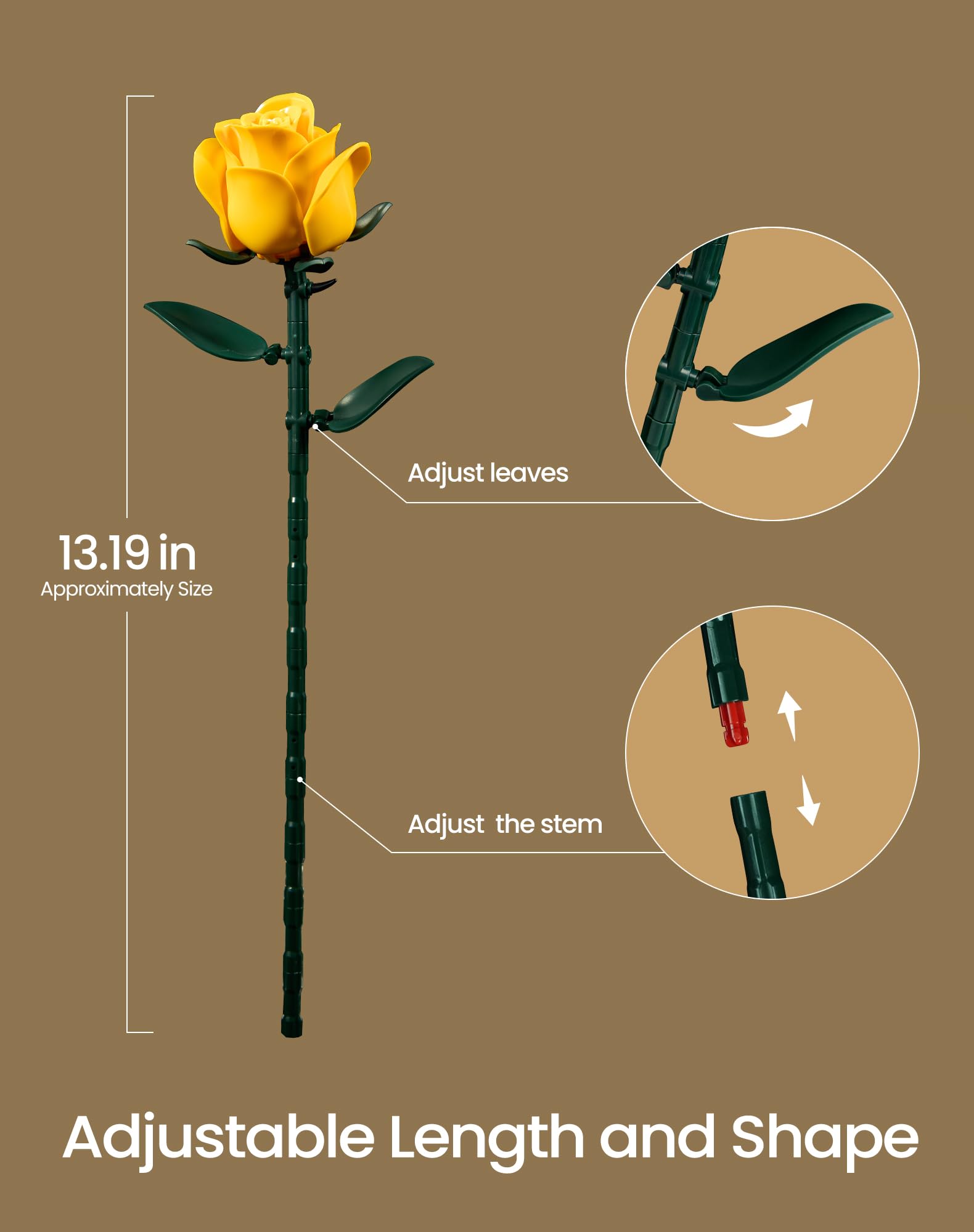 iATOM Yellow Rose Bouquet Building Set, 12Pcs Flowers Botanical Collection Kit for Adults, for Her/Girlfriend/Mom/Wife/Couple, Modern Home Office
