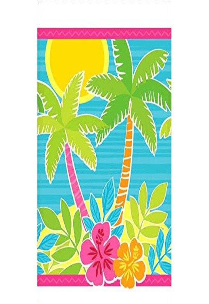 Amscan Sun-Sational Luau Party Beach Summer Scene Printed Table Cover (3 Piece), 54" X 84", Multicolor