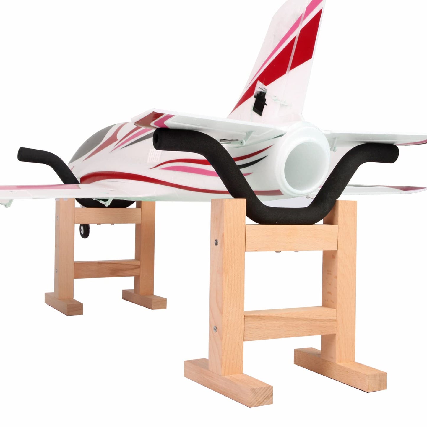 RCrabbit RC Airplane Stand, Solid Beech Wood Model Plane Display Holder, Adjustable Maintenance Cradle, Set of 2