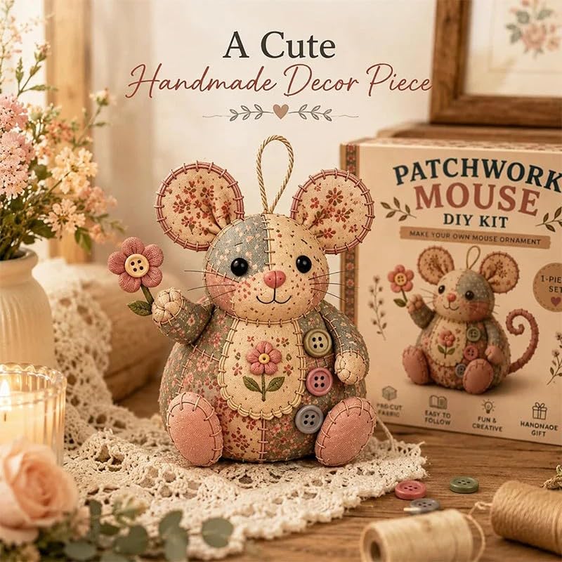 WEERSHUN Handcrafted Vintage Mouse Plush Sewing Kit, Handmade Craft Set, Cute Stuffed Mouse Ornament for Beginners Holiday & Birthday Gift, Fun Felt