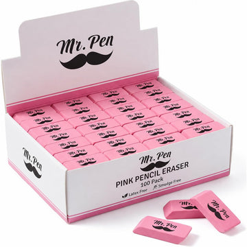 Mr. Pen- Pink Pencil Eraser, 100 Pack, Large Latex Free Block Erasers for School, Office, Art Sketching, Homework, Exams, Clean Smudge-Free Correction