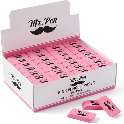 Mr. Pen- Pink Pencil Eraser, 100 Pack, Large Latex Free Block Erasers for School, Office, Art Sketching, Homework, Exams, Clean Smudge-Free Correction