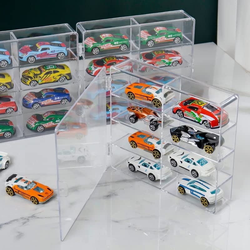 YYDS 1:64 Display Case,8 Compartments Clear Showcase Organizer,Matchbox Display Cabinet for Mini Cars, Hot Wheels?4 Pack Display Case