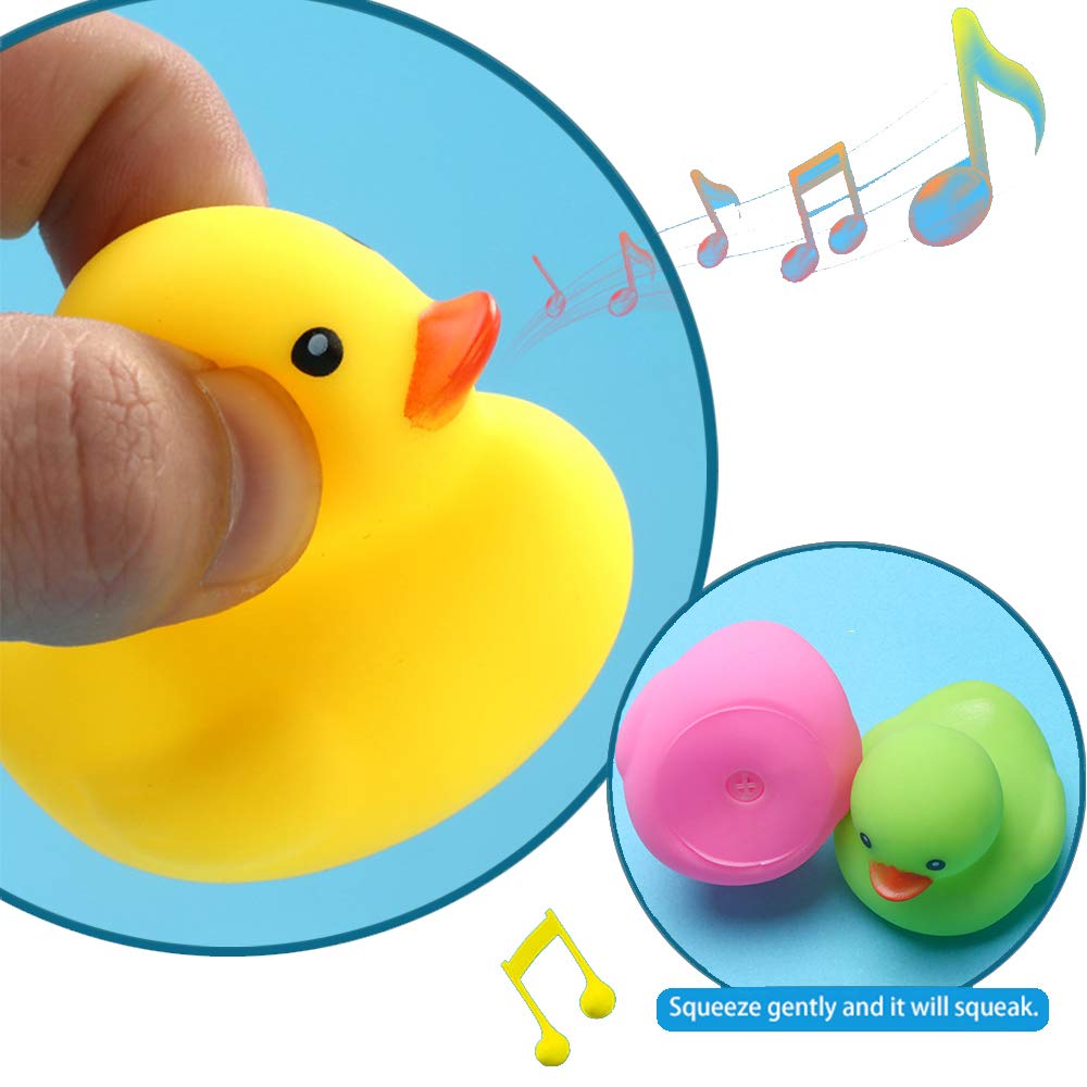 Bath Duck Toys 4 Pcs Colorful Rubber Duck Family Squeak Ducks Baby Shower Toy for Toddlers Boys Girls (Colorful Duck Family)