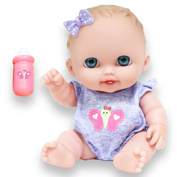 Lil Cutesies 8.5" All Vinyl Baby Doll | Posable and Washable | Removable Outfit | Lulu- Blue Eyes | JC Toys |Ages 2+