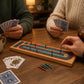 Wooden 3 Track Cribbage Board with 9 Matching Plastic Pegs, Classic Three-Player Cribbage Game Board with Screen Printed Red, Green and Blue Tracks
