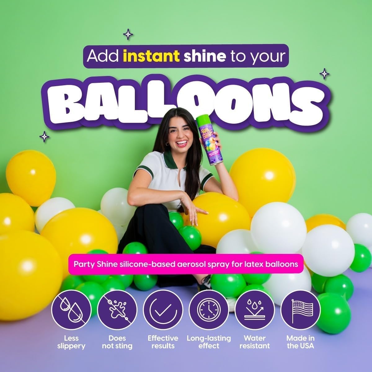Party Shine Balloon Shine Spray, Silicone Spray for Latex Balloons, Balloon Spray Shine, Waterproof, Fragrance-free and Less Slippery Formula, Perfect