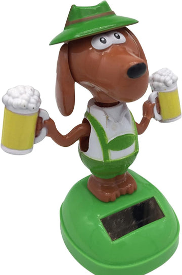 1Pc Green Solar Powered Dancing Beer Dog Ornaments,Swinging Animated Dancer,Solar Powered Dancing Dog,Car Bobble Head Decors,Bobble Head Figures