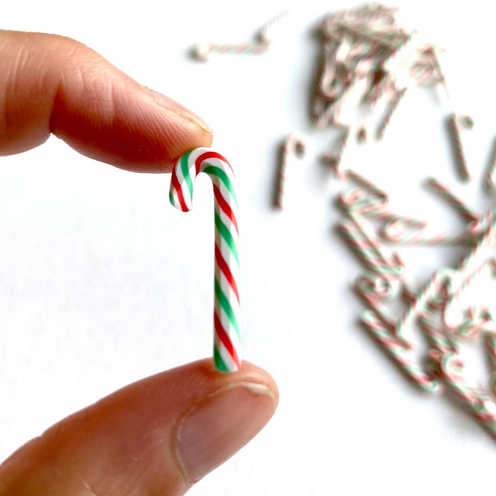 Miniature Candy Canes, Peppermint Embellishments, Non-Edible Tiny Mini Small Christmas Craft, Dollhouse Miniatures Polymer Clay (20PCS)