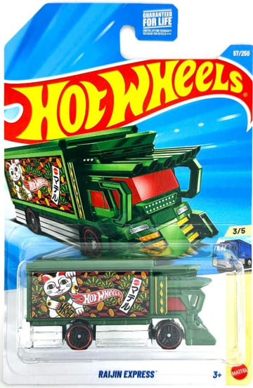 Hot Wheels Raijin Express [Green] (Lucky Cat Maneki-Neko Design) Heavyweights 3/5, 57/250, 1:64 Scale Diecast Toy Vehicle