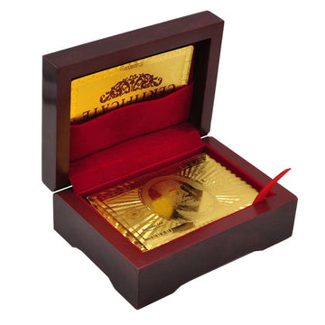 Luxury 24K Gold Foil Poker Playing Cards Deck of Cards with Wooden Gift Box, Premium Waterproof Poker Cards for Party and Card Decks Game, Standard
