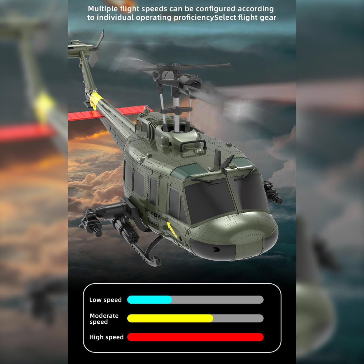 Rakeetolly C032 UH-1 Huey Helicopter - Remote Control Helicopters for Adult, 1/48 Sacle 2.4G 6CH Gyro Stabilized Aircraft with Altitude Hold & Optical