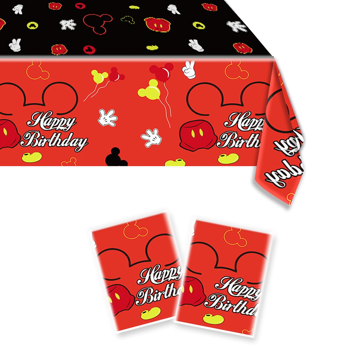 SHONHONG 2pcs Red Cartoon Mouse Party Tablecloth,Red Mouse Theme Birthday Decoration