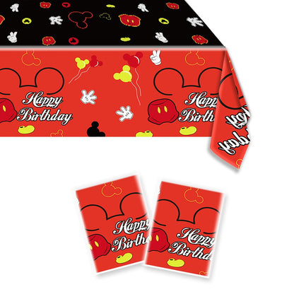 SHONHONG 2pcs Red Cartoon Mouse Party Tablecloth,Red Mouse Theme Birthday Decoration