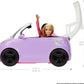 Barbie Doll Accessories, Toy Car Electric Vehicle with Charging Station, Plug & Sunroof, Purple 2-Seater Transforms into Convertible