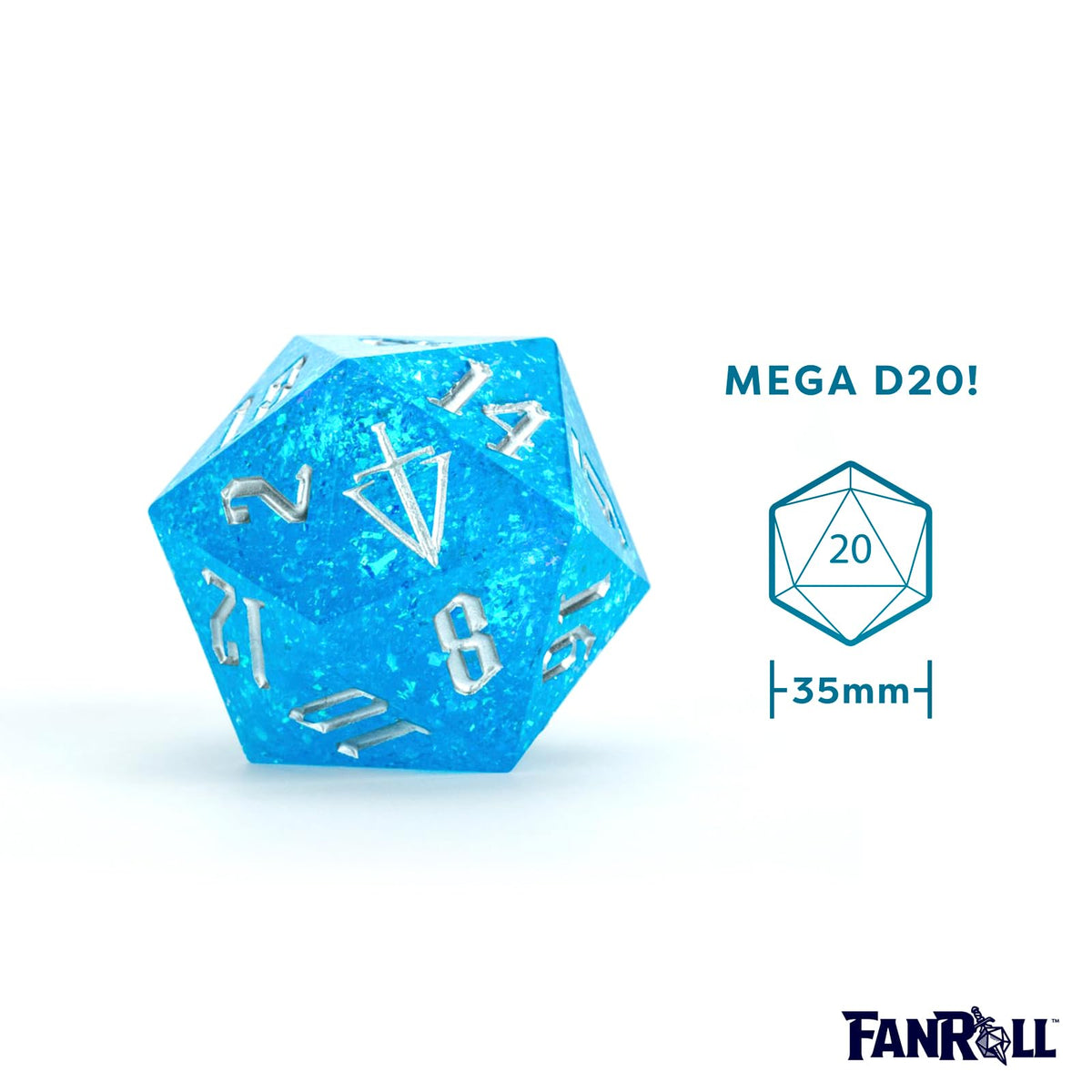 FanRoll Tales of the Valiant Mega D20 Dice, 35mm, Blue Valor, Mammoth Dice