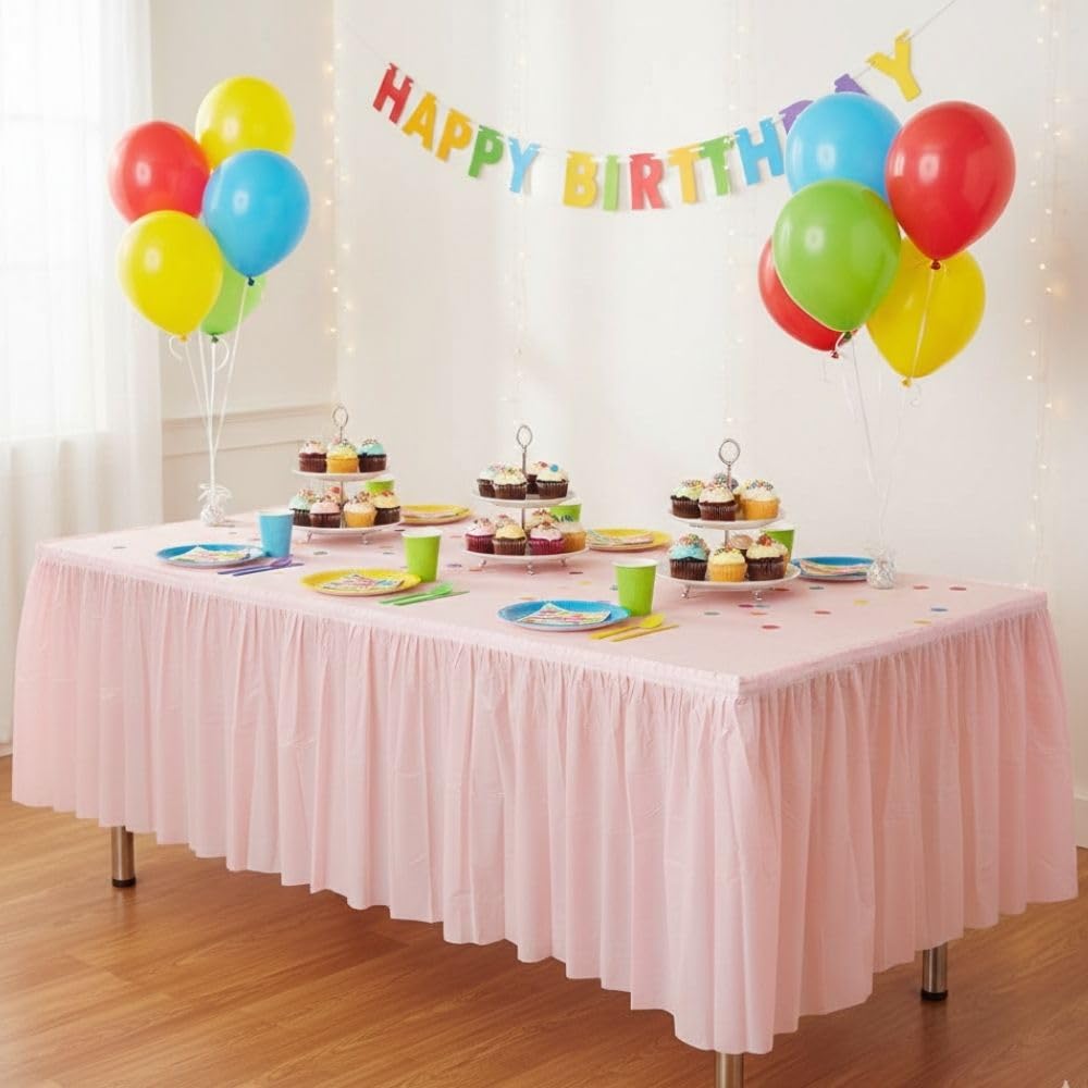 LIGHT PINK PLASTIC TABLESKIRT - Party Supplies - 1 Piece