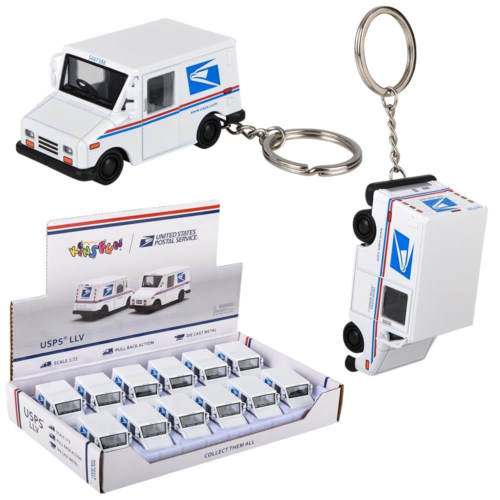 Rhode Island Novelty 2.5" Die-Cast Pull Back Mini Mail Carrier Truck Keychain