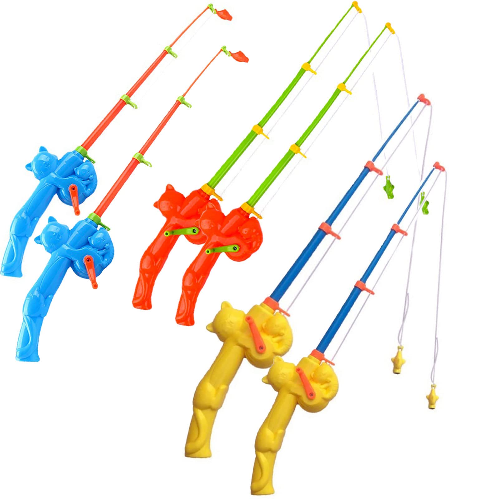 Timisea 6 Pieces Fishing Rod Magnetic Fishing Game Educational Learning Toys 3 Colors Plastic Floating Fish Toddler Color Ocean Sea Animals
