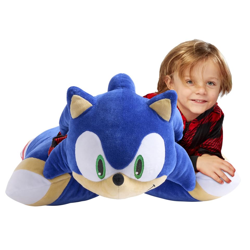 Pillow Pets Sonic The Hedgehog Jumbo 30" Plush Pillow Pet - Giant Soft Stuffed Animal, Unfolds into Comfortable Pillow for Sleep, Play, and Nap Time