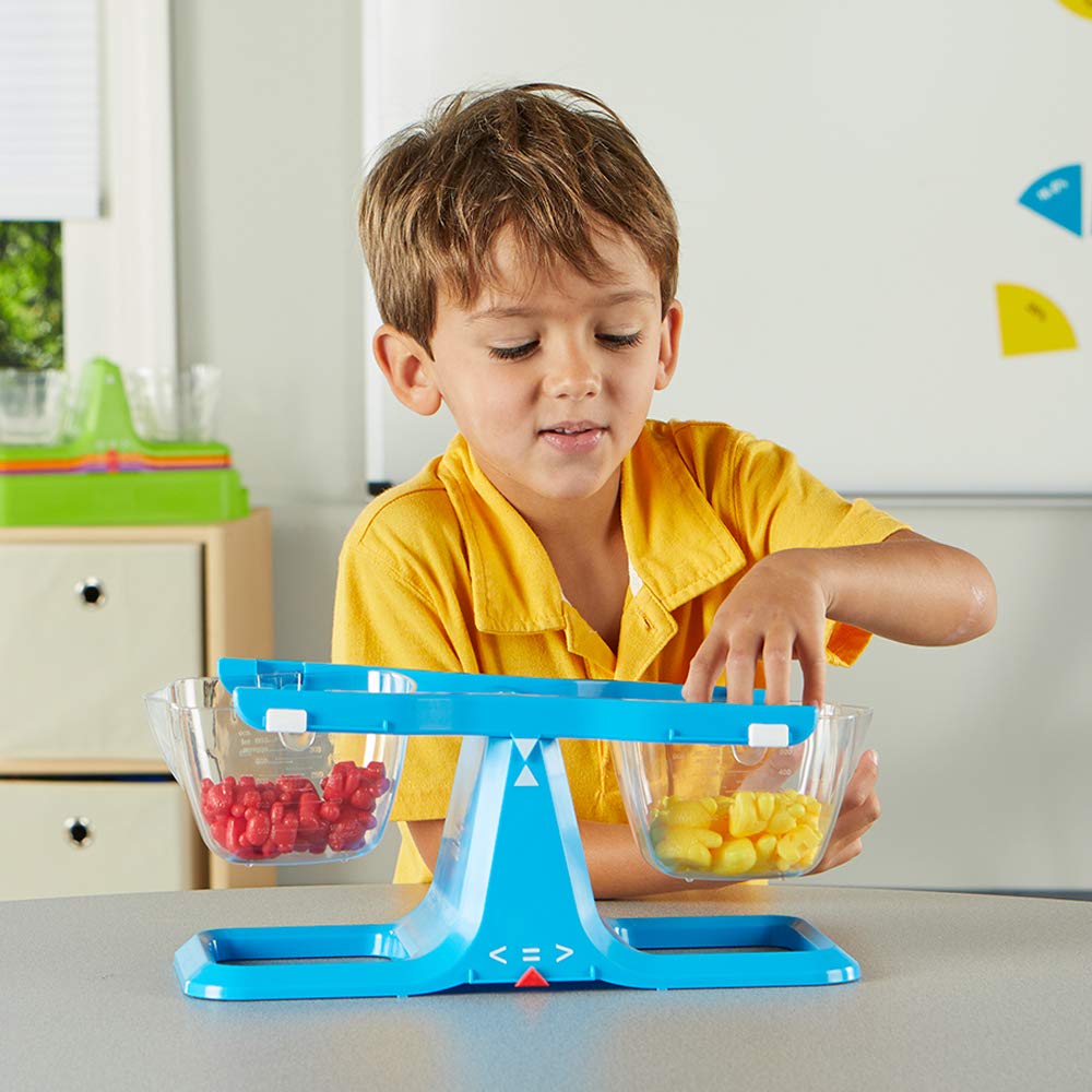 hand2mind Colorful Nestable Bucket Balance, Clear Double Bucket Balance Scale for Liquids and Solids, Easy to Assemble Kids Scale, Space Saving