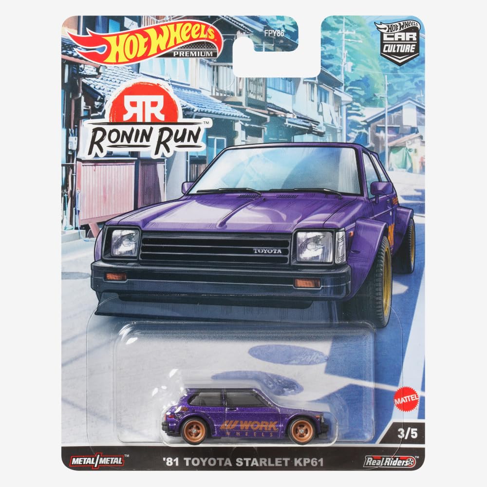 Hot Wheels Car Culture Circuit Legends Vehicles for 3 Kids Years Old & Up, 81 Toyota Starlet Kp61, Premium Collection of Car Culture 1:64 Scale