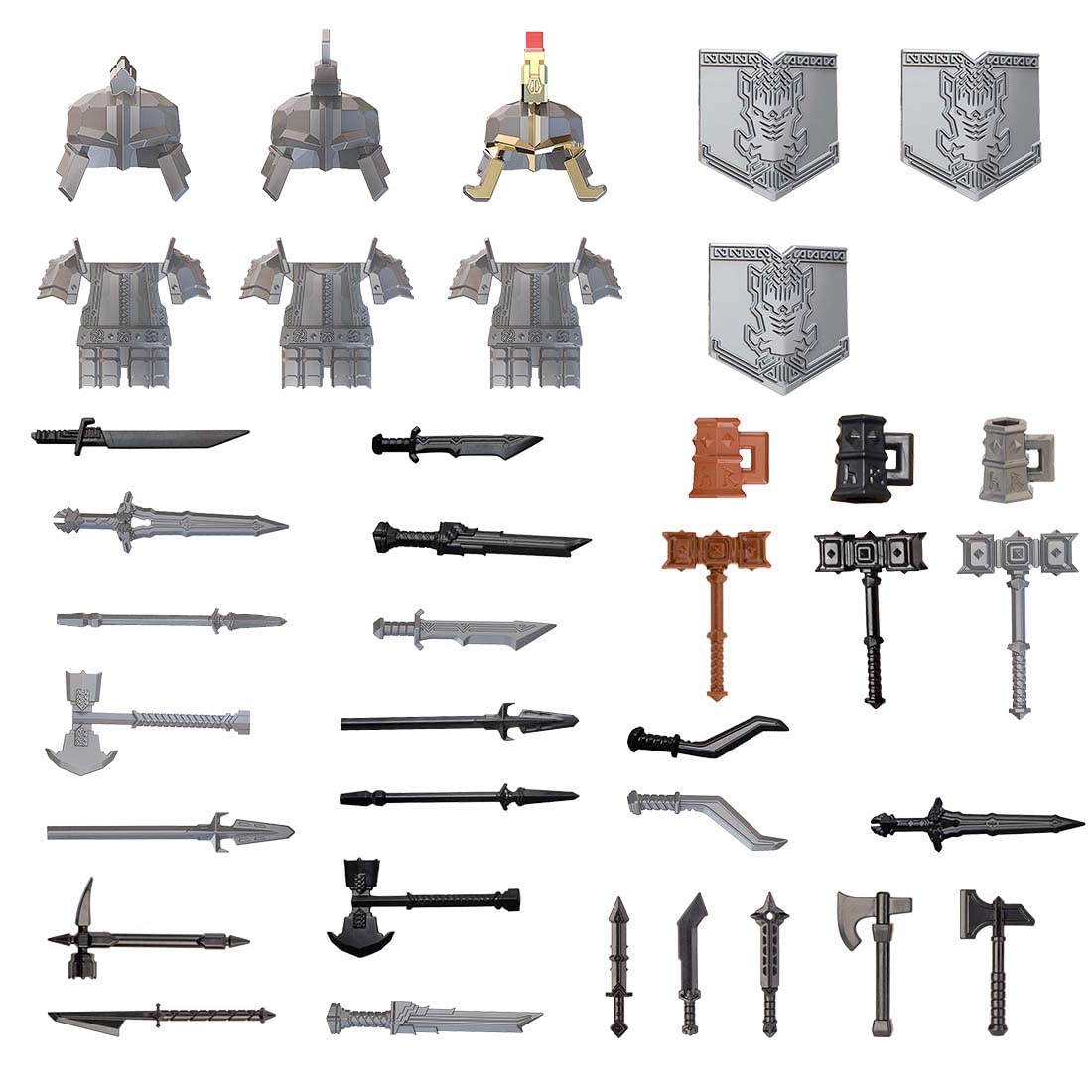 TopBrixx Custom Minifigures Weapon Set, 37 Pcs Custom Weapon Set for Dwarf, Figure Weapon Compatible with Lego