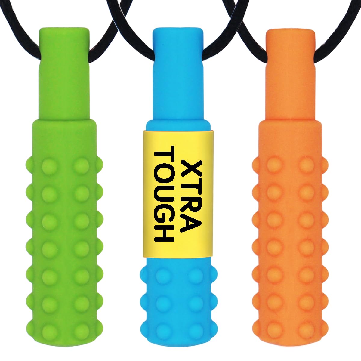 Xtra Tough (XT) Sensory Chew Necklace (3 Pack) - Sensory Oral Motor Aids Teether Toys for Autism, ADHD, Baby Nursing or Special Needs- Designed
