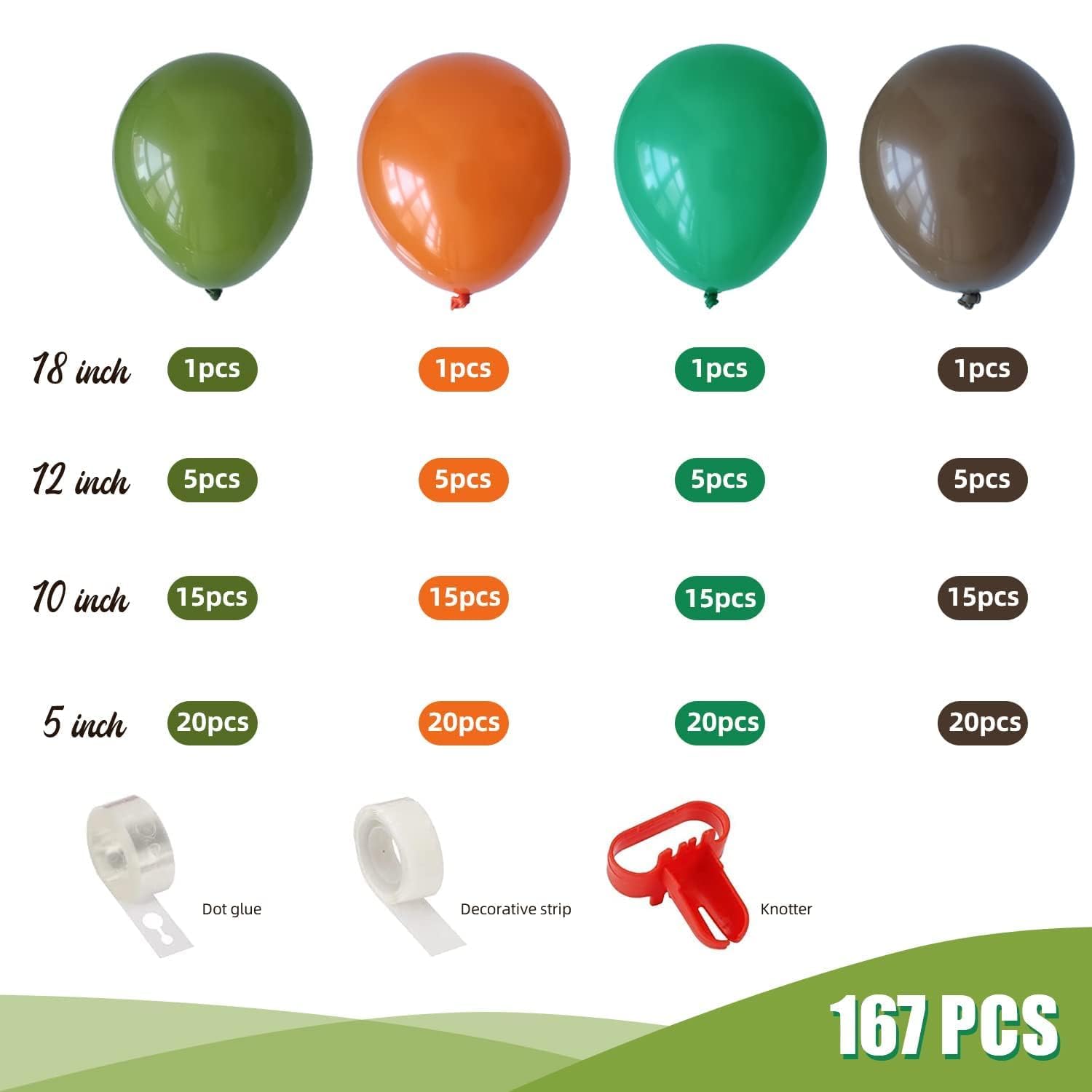 164 PCS Dinosaur Balloons Garland Green Orange Brown Balloons Arch Kit for Kids Dinosaur Themed Party Decorations Jungle Safari Birthday Party