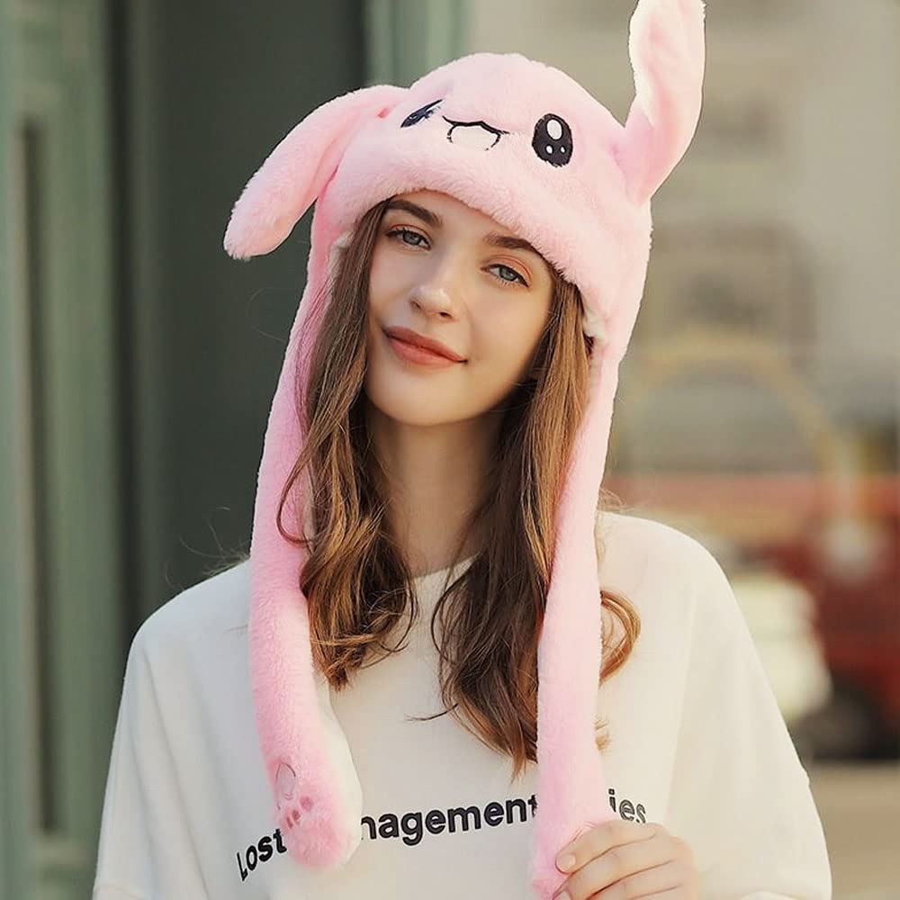umbresen Bunny Hat Ear Moving Jumping Rabbit Hat Funny Cute Plush Animal Cap with Paws for Kids Women Girl Party Christmas Holiday Birthday Dress up