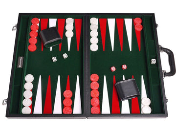 18" Leatherette Backgammon Set - Inlaid Velvet Field - Black/Green Board