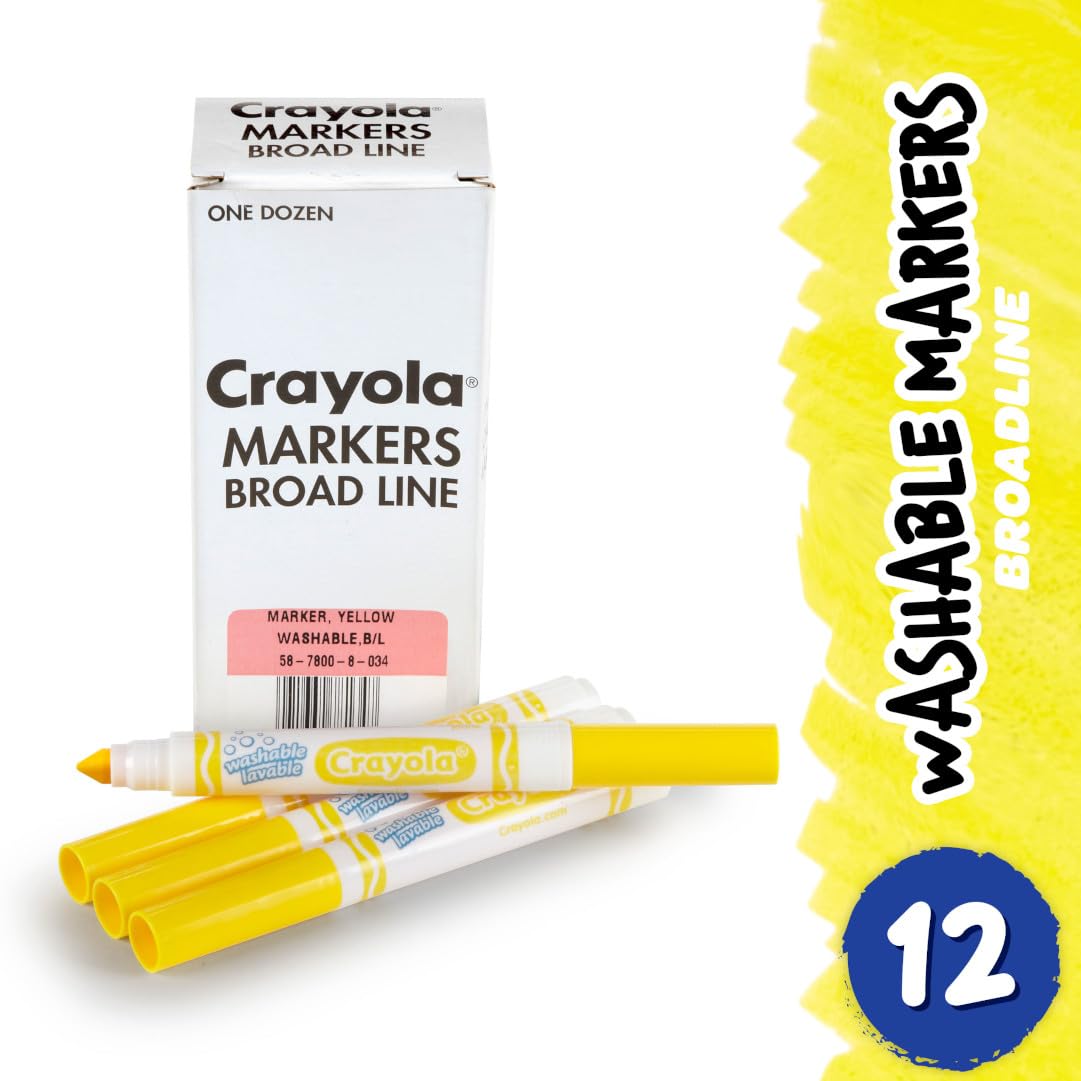 Crayola® Washable Broad Line Markers, Yellow, Pack of 12 Markers