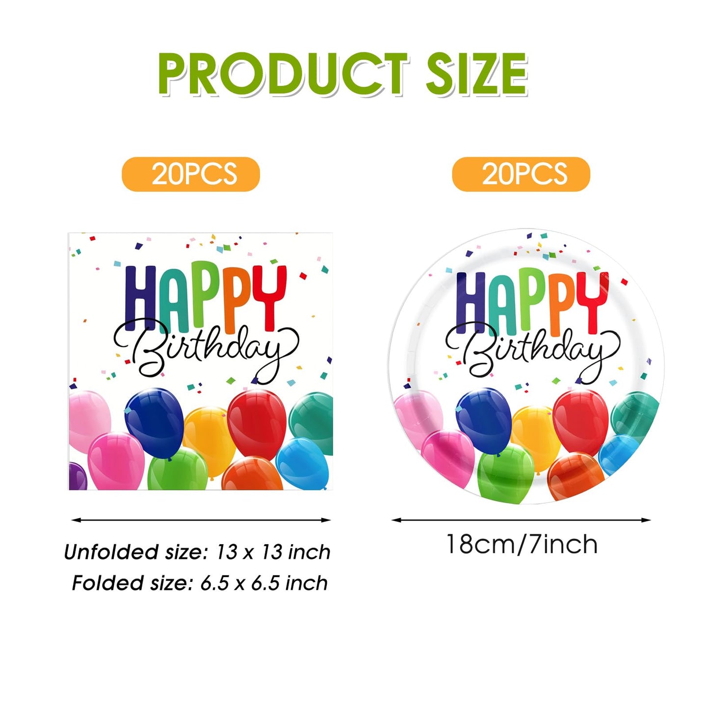 Happy Birthday Decorations Birthday Party Supplies Set with Birthday Balloon Confetti Design Includes Dessert Plates and Napkins Disposable Paper