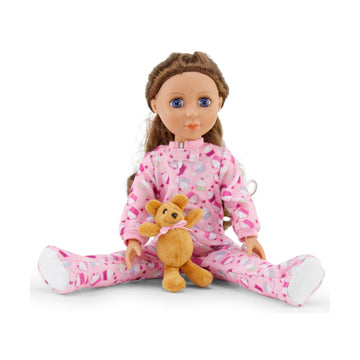 Emily Rose 14 Inch Doll Pink Cupcake Print Pajama Set Gift Boxed | USA Brand 2-Piece Sleeping Outfit with Teddy Bear Companion | Encourages Creative