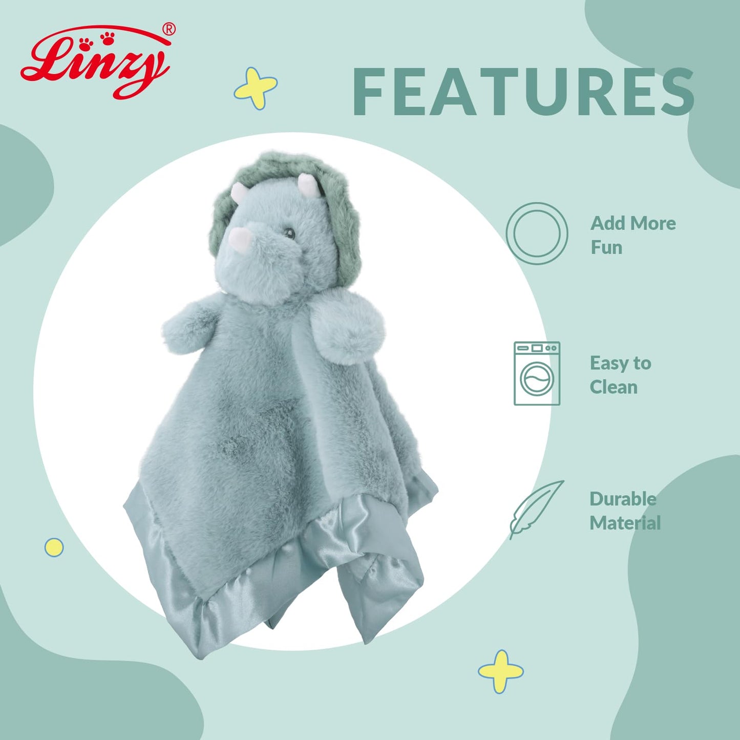 Linzy Secure Dino Lovey for Babies - Soft Dinosaur Plush Stuffed Animal Blanket, Cute Snuggle Plush, Wildlife Comfort Snuggle Toy for Newborns, Babies