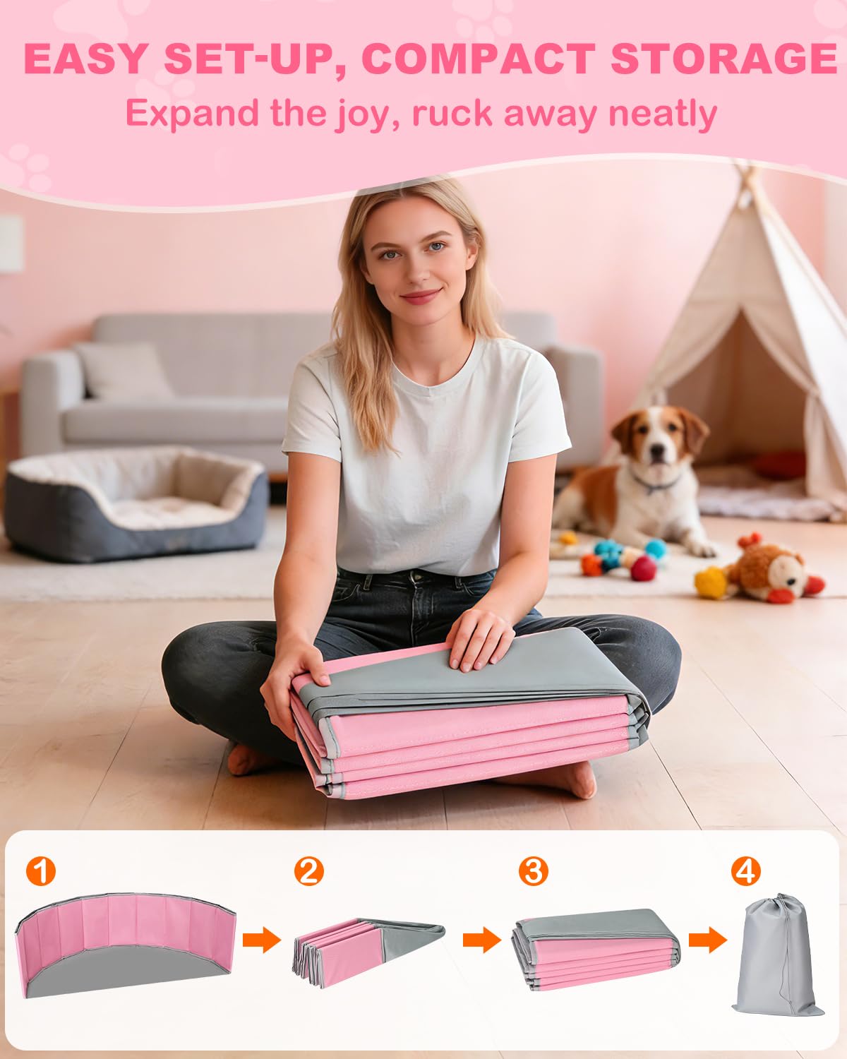 Dog Ball Pit, 40"×13.6" Foldable Balls Pit for Dogs, Pink, No Ball Included